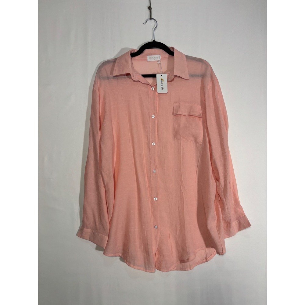 Zoye Chen Womens Long Sleeve Button Down Shirt Peach Viscose Blend Size M NWT